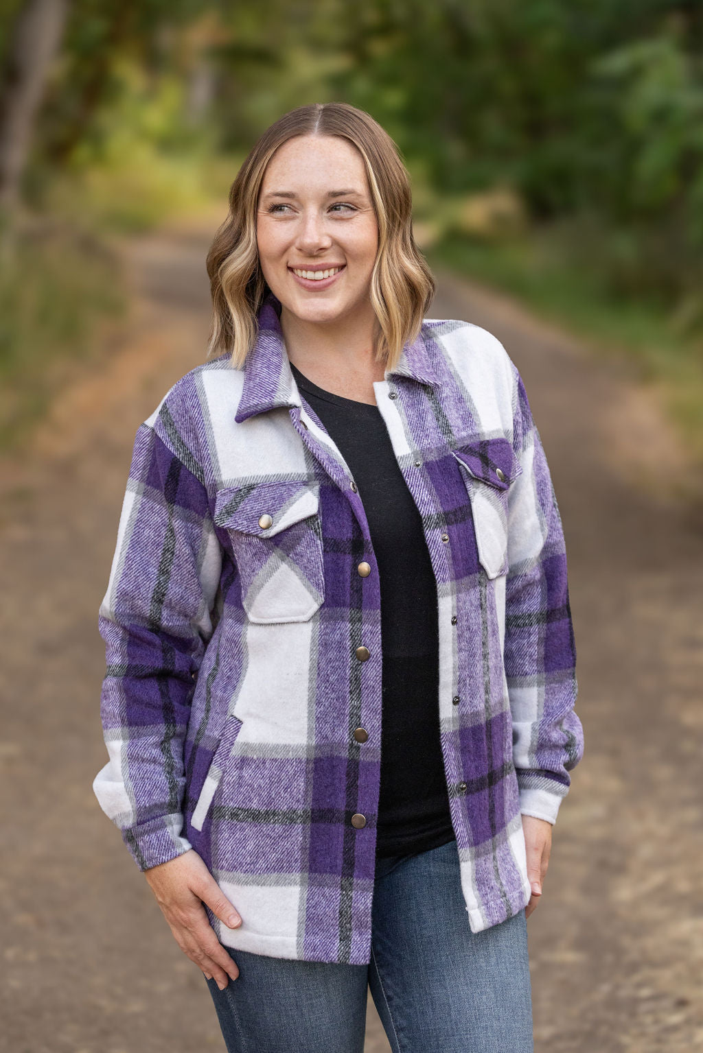 Michelle Mae Norah Plaid Shacket - Purple Mix