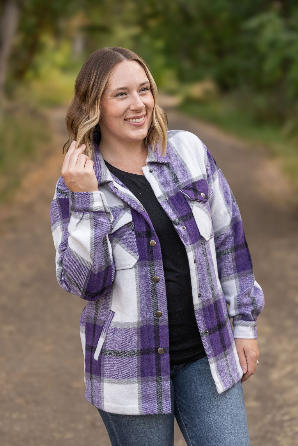 Michelle Mae Norah Plaid Shacket - Purple Mix