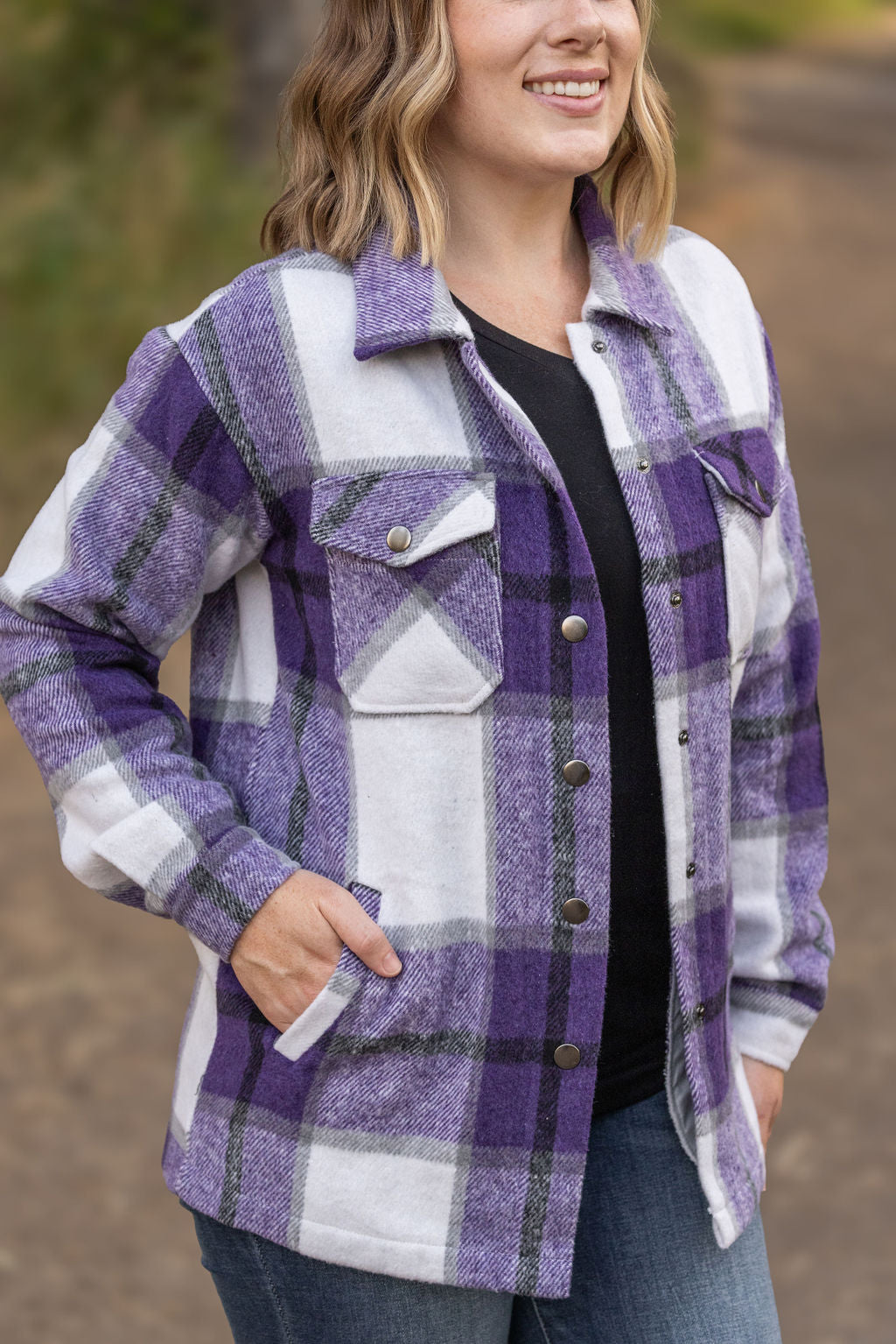 Michelle Mae Norah Plaid Shacket - Purple Mix