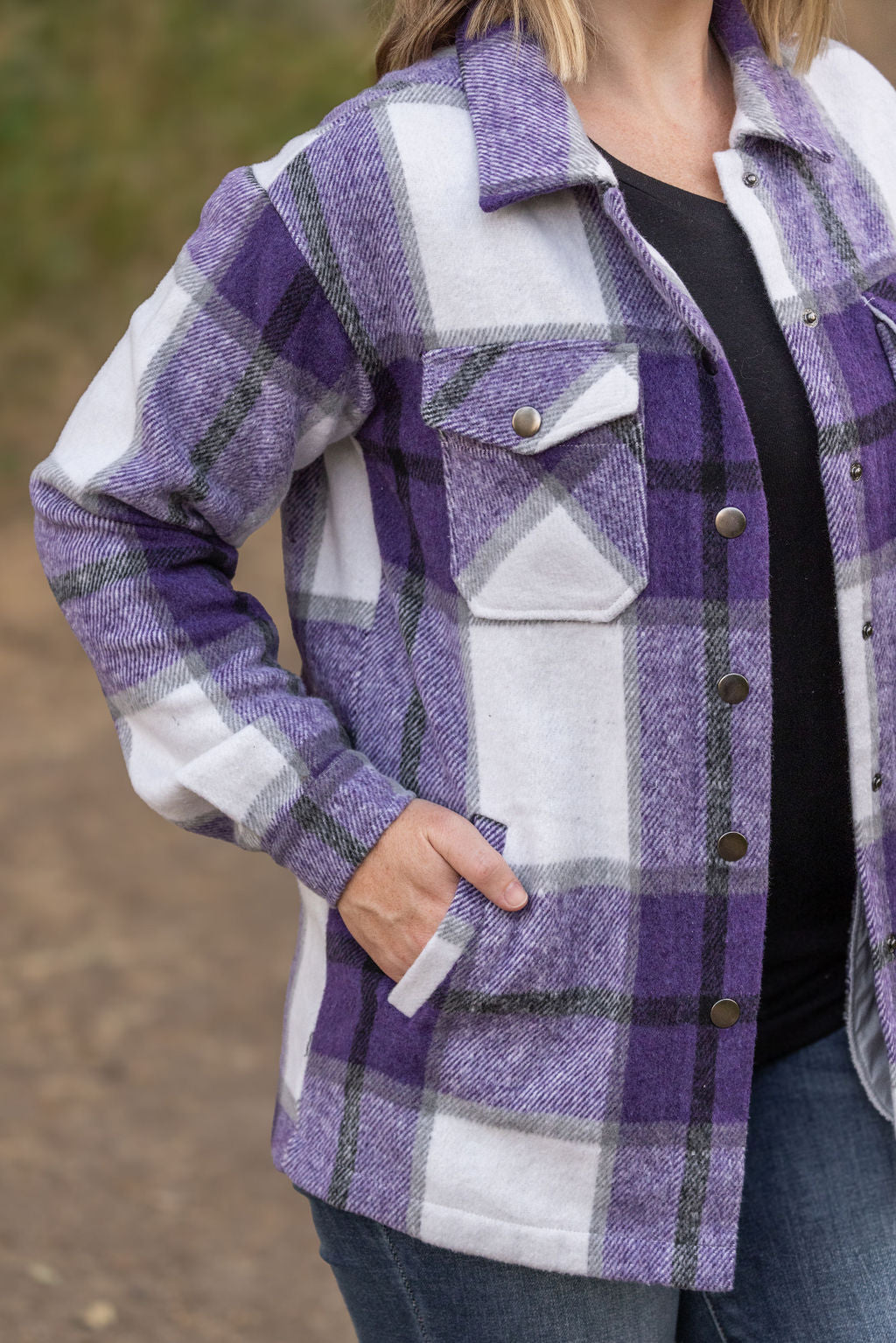 Michelle Mae Norah Plaid Shacket - Purple Mix