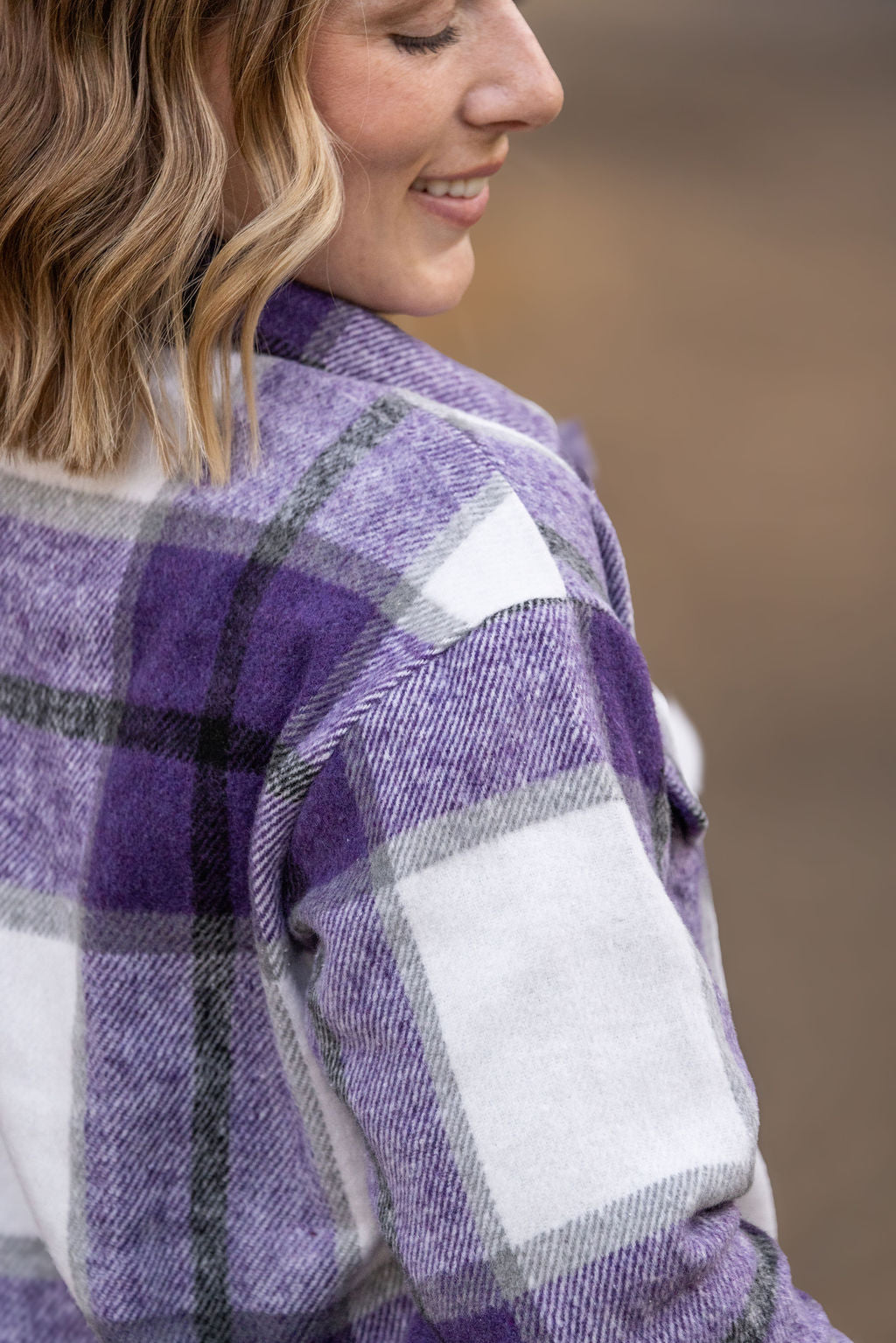 Michelle Mae Norah Plaid Shacket - Purple Mix