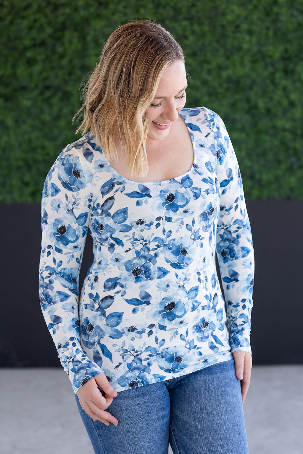 Pre-Order Michelle Mae Alyssa Long Sleeve Top - Sapphire Floral