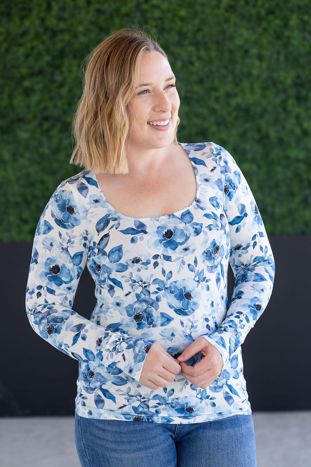 Pre-Order Michelle Mae Alyssa Long Sleeve Top - Sapphire Floral