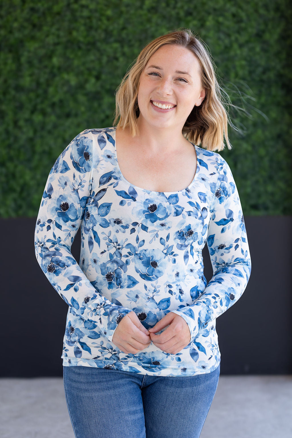 Pre-Order Michelle Mae Alyssa Long Sleeve Top - Sapphire Floral