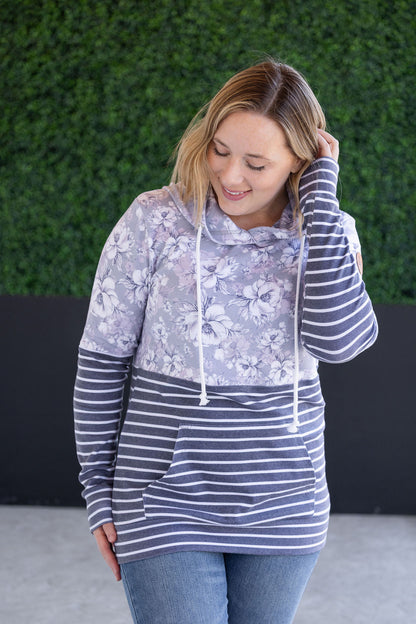 Michelle Mae Hailey Pullover Hoodie - Vintage Grey Floral and Stripes