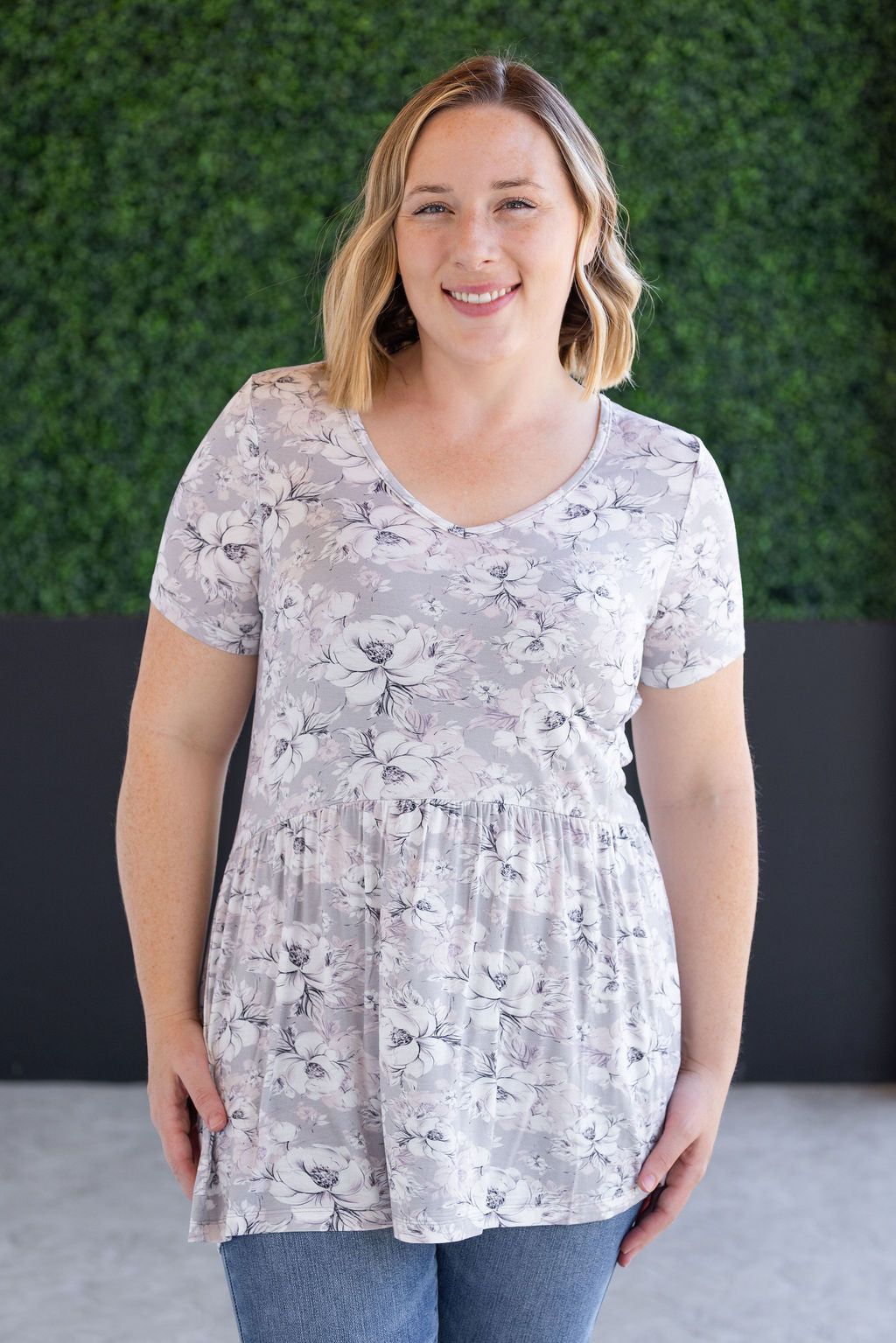 Pre-Order Michelle Mae Sarah Ruffle Short Sleeve - Vintage Grey Floral