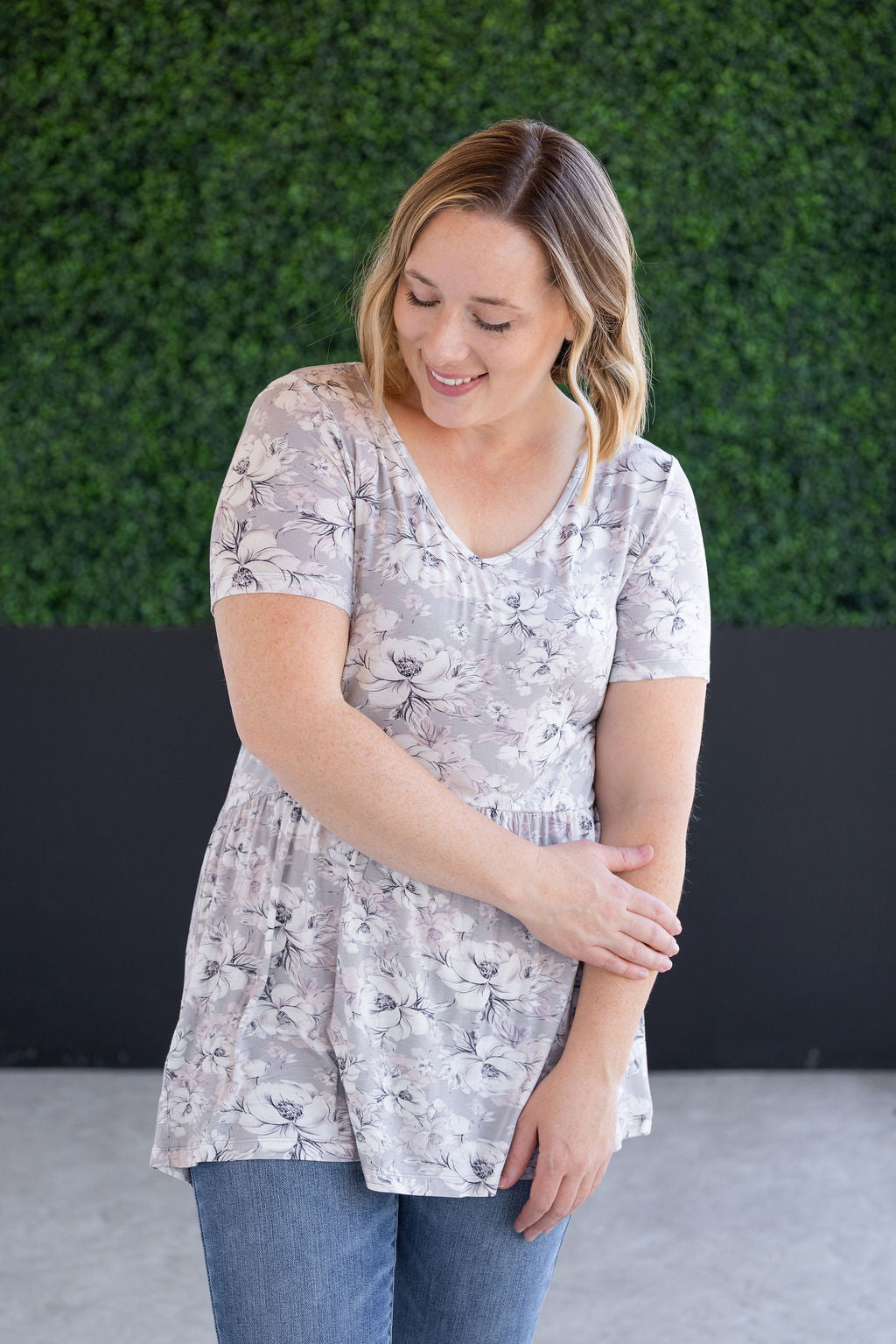 Pre-Order Michelle Mae Sarah Ruffle Short Sleeve - Vintage Grey Floral