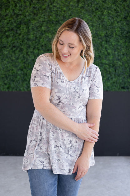 Pre-Order Michelle Mae Sarah Ruffle Short Sleeve - Vintage Grey Floral