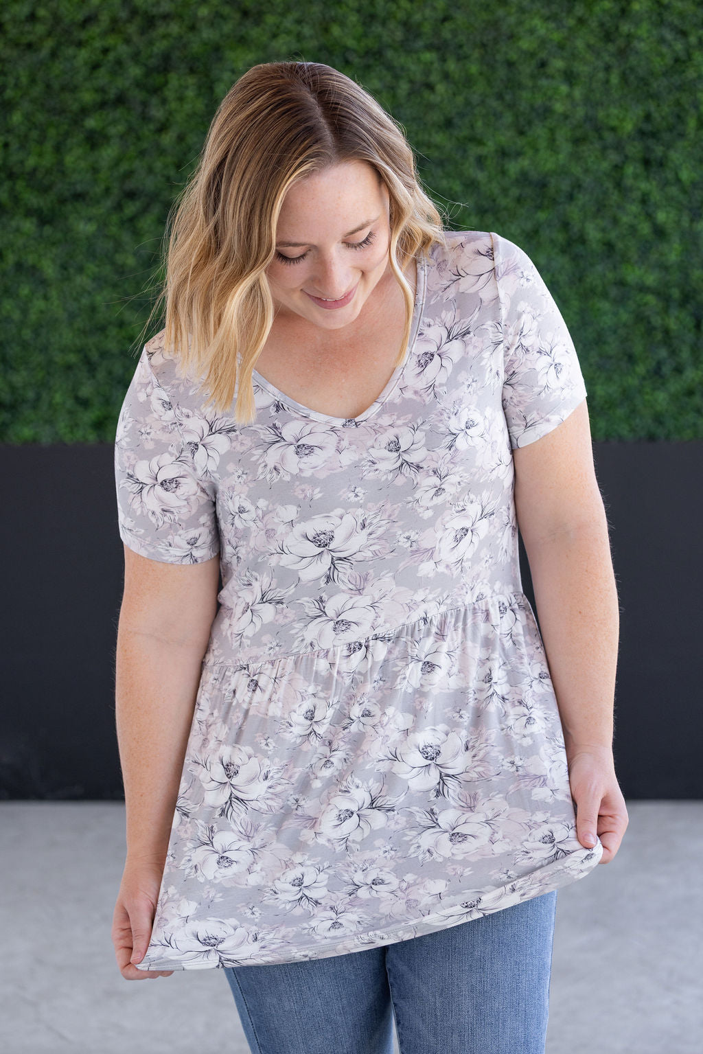 Pre-Order Michelle Mae Sarah Ruffle Short Sleeve - Vintage Grey Floral