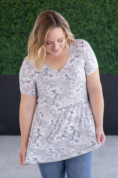 Pre-Order Michelle Mae Sarah Ruffle Short Sleeve - Vintage Grey Floral