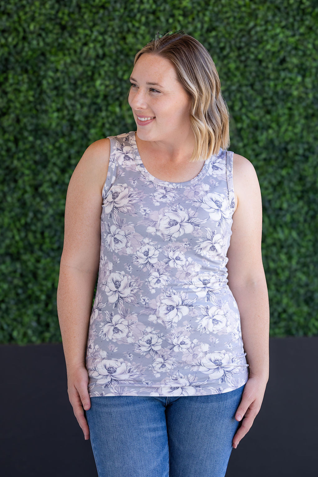 Michelle Mae Ava Tank - Vintage Grey Floral