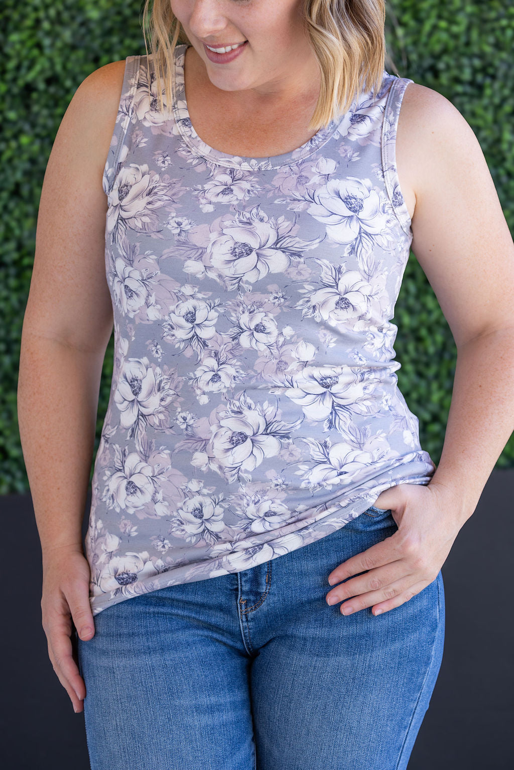 Michelle Mae Ava Tank - Vintage Grey Floral