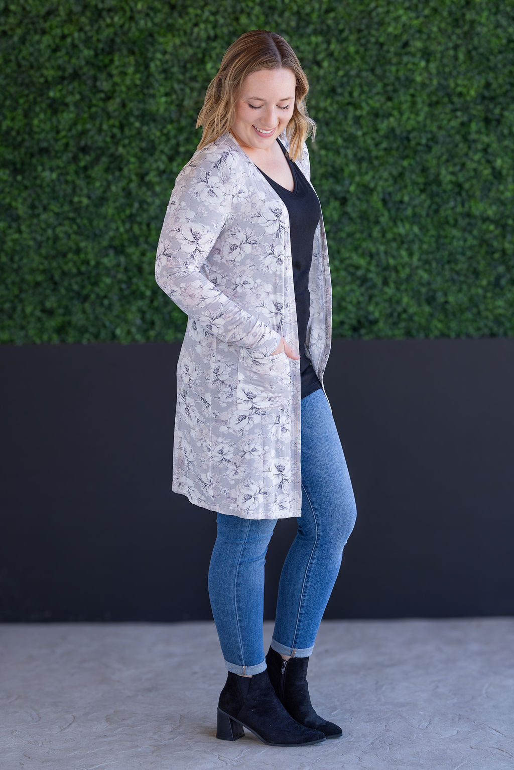 Michelle Mae Classic Cardigan - Vintage Grey Floral