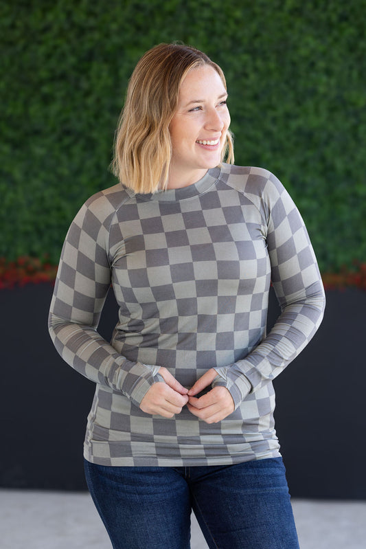 Michelle Mae Blair Long Sleeve Top - Olive Checkers