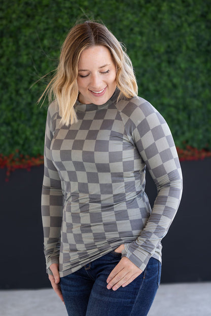 Michelle Mae Blair Long Sleeve Top - Olive Checkers