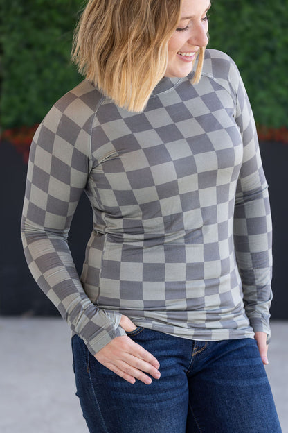 Michelle Mae Blair Long Sleeve Top - Olive Checkers
