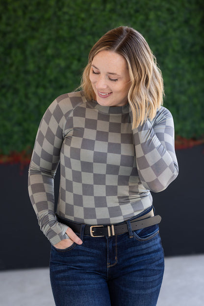 Michelle Mae Blair Long Sleeve Top - Olive Checkers