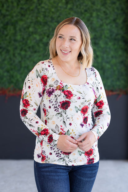 Michelle Mae Alyssa Long Sleeve Top - Burgundy Bloom