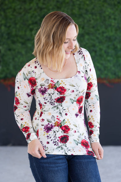 Michelle Mae Alyssa Long Sleeve Top - Burgundy Bloom