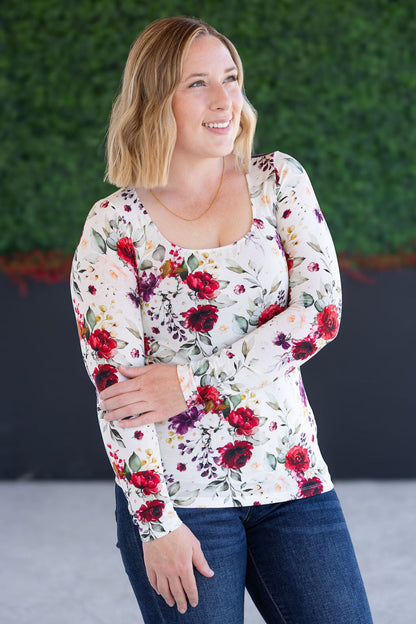 Michelle Mae Alyssa Long Sleeve Top - Burgundy Bloom
