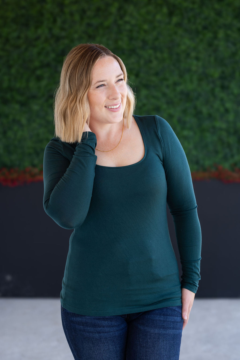 Michelle Mae Alyssa Long Sleeve Top - Hunter Green