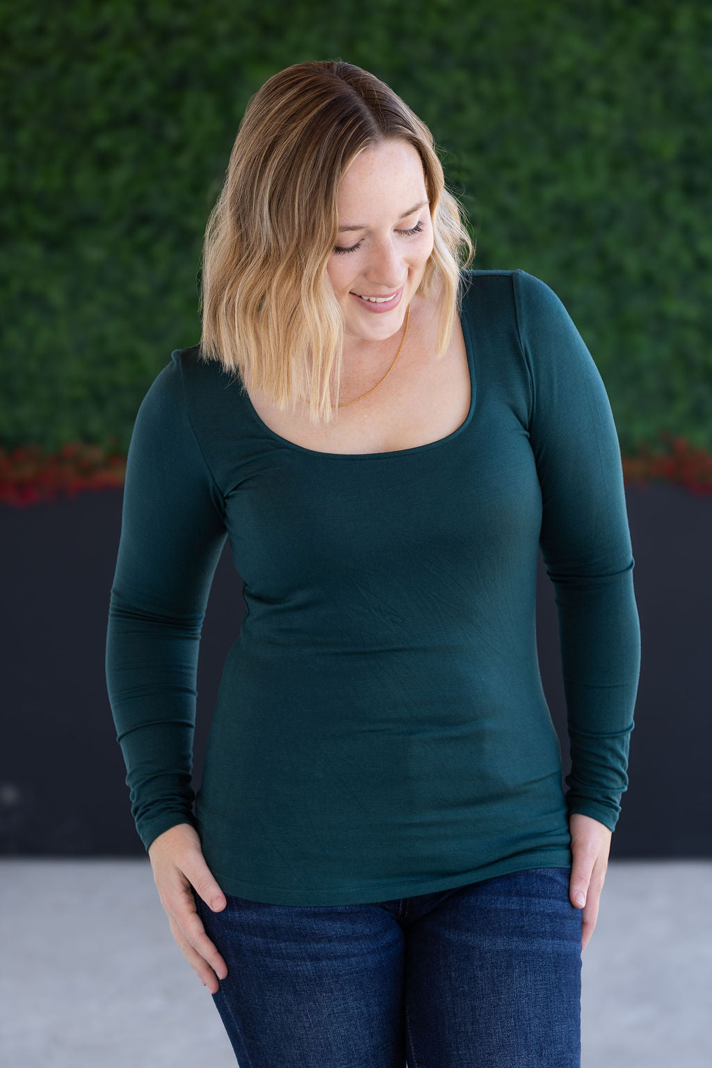 Michelle Mae Alyssa Long Sleeve Top - Hunter Green