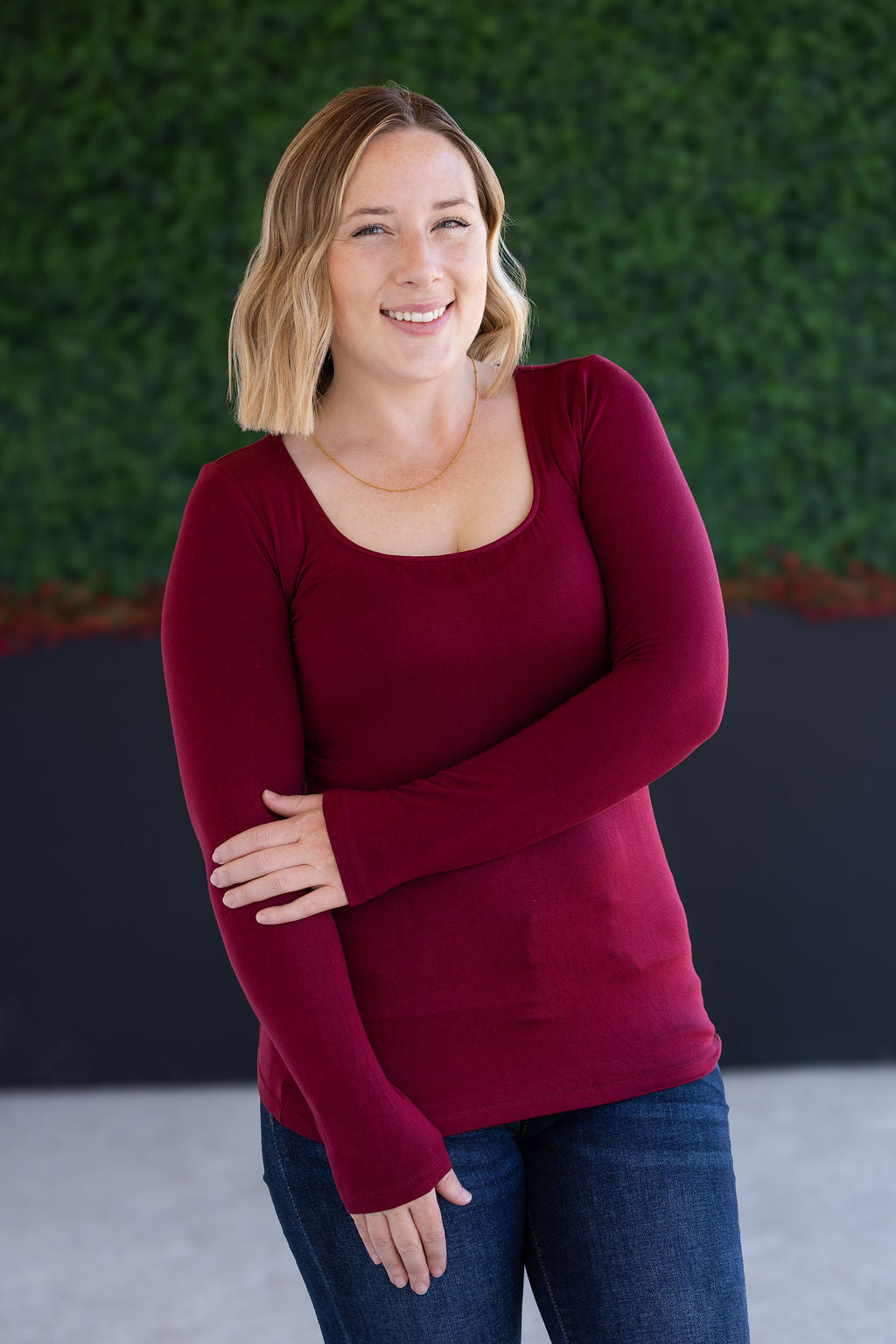 Michelle Mae Alyssa Long Sleeve Top - Burgundy