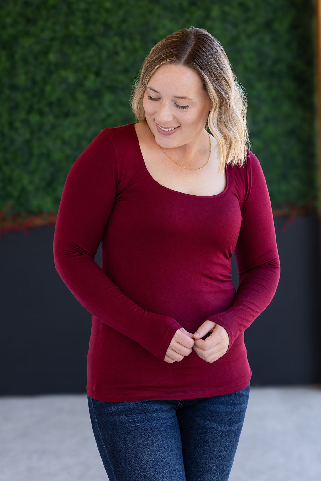 Michelle Mae Alyssa Long Sleeve Top - Burgundy