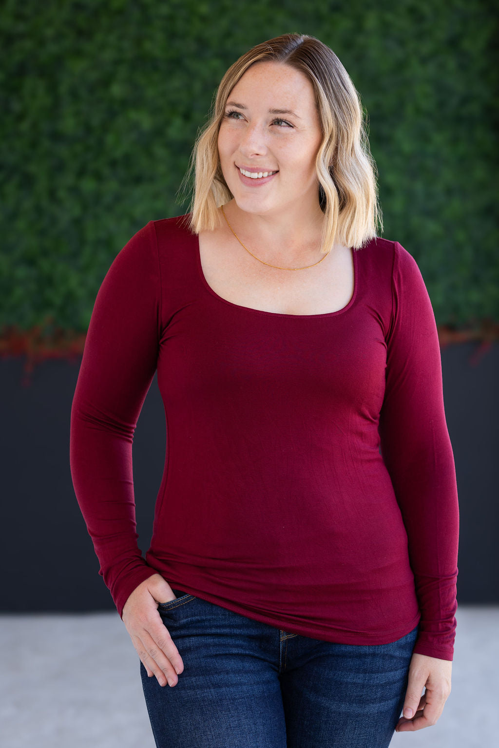 Michelle Mae Alyssa Long Sleeve Top - Burgundy
