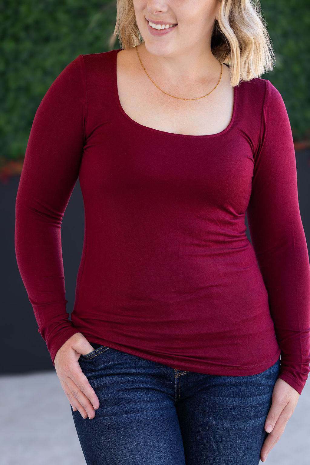 Michelle Mae Alyssa Long Sleeve Top - Burgundy