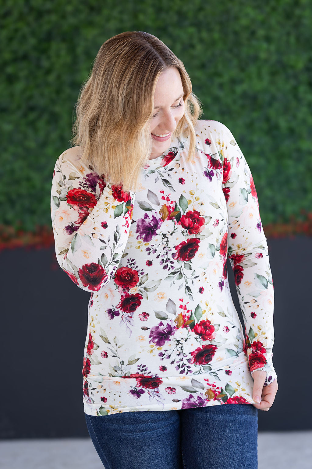 Michelle Mae Blair Long Sleeve Top - Burgundy Bloom