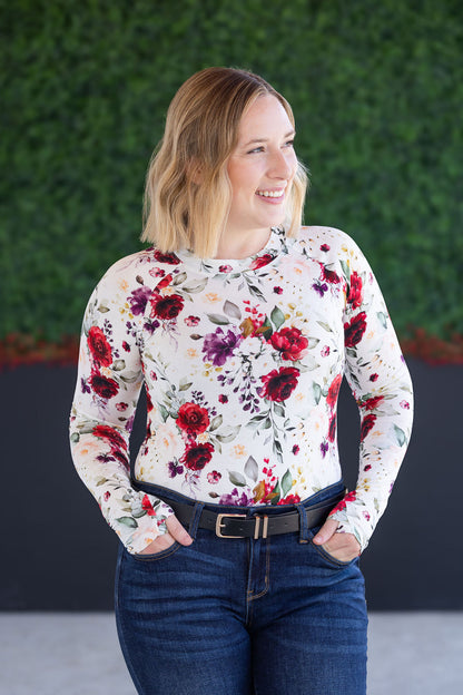 Michelle Mae Blair Long Sleeve Top - Burgundy Bloom