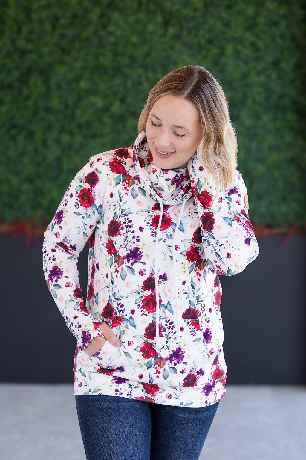 Michelle Mae Soft Funnel Neck - Burgundy Bloom