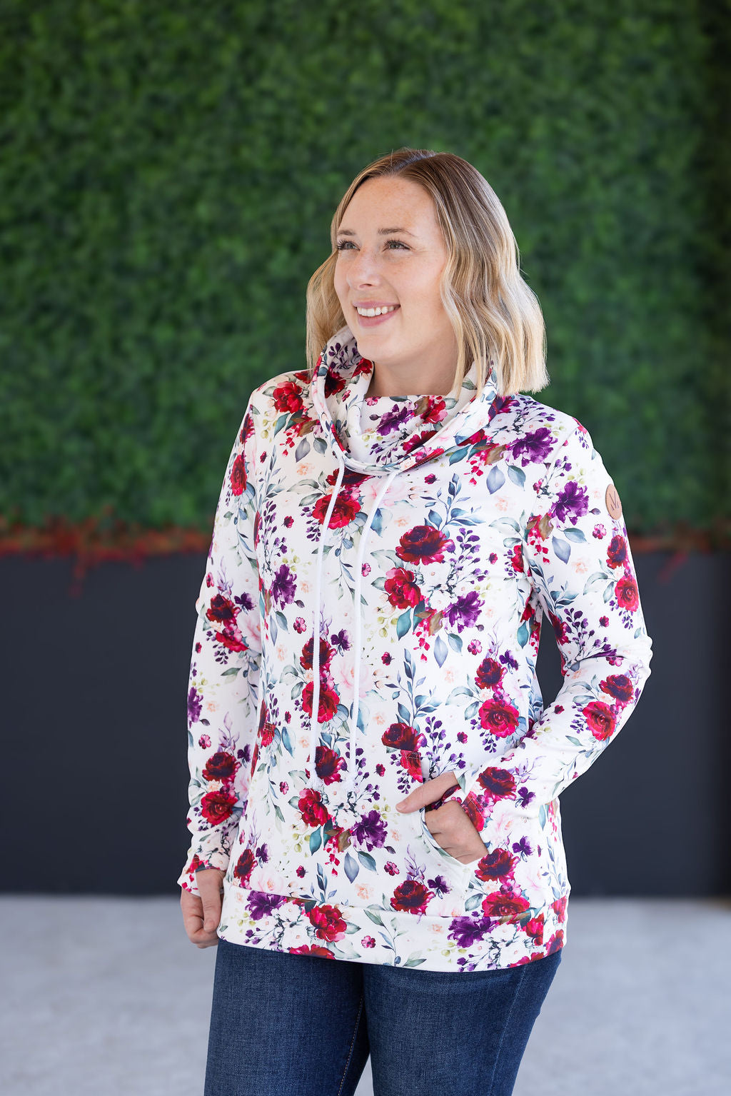 Michelle Mae Soft Funnel Neck - Burgundy Bloom