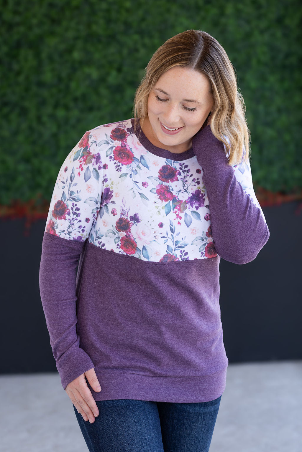 Michelle Mae Natalie Pullover - Burgundy Bloom and Plum