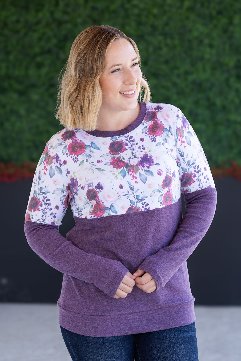 Michelle Mae Natalie Pullover - Burgundy Bloom and Plum