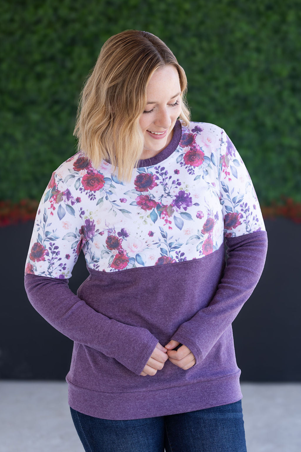 Michelle Mae Natalie Pullover - Burgundy Bloom and Plum