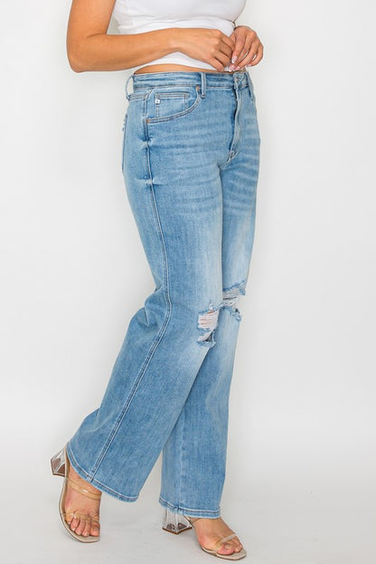 Distressed Darling High Rise Straight Jeans