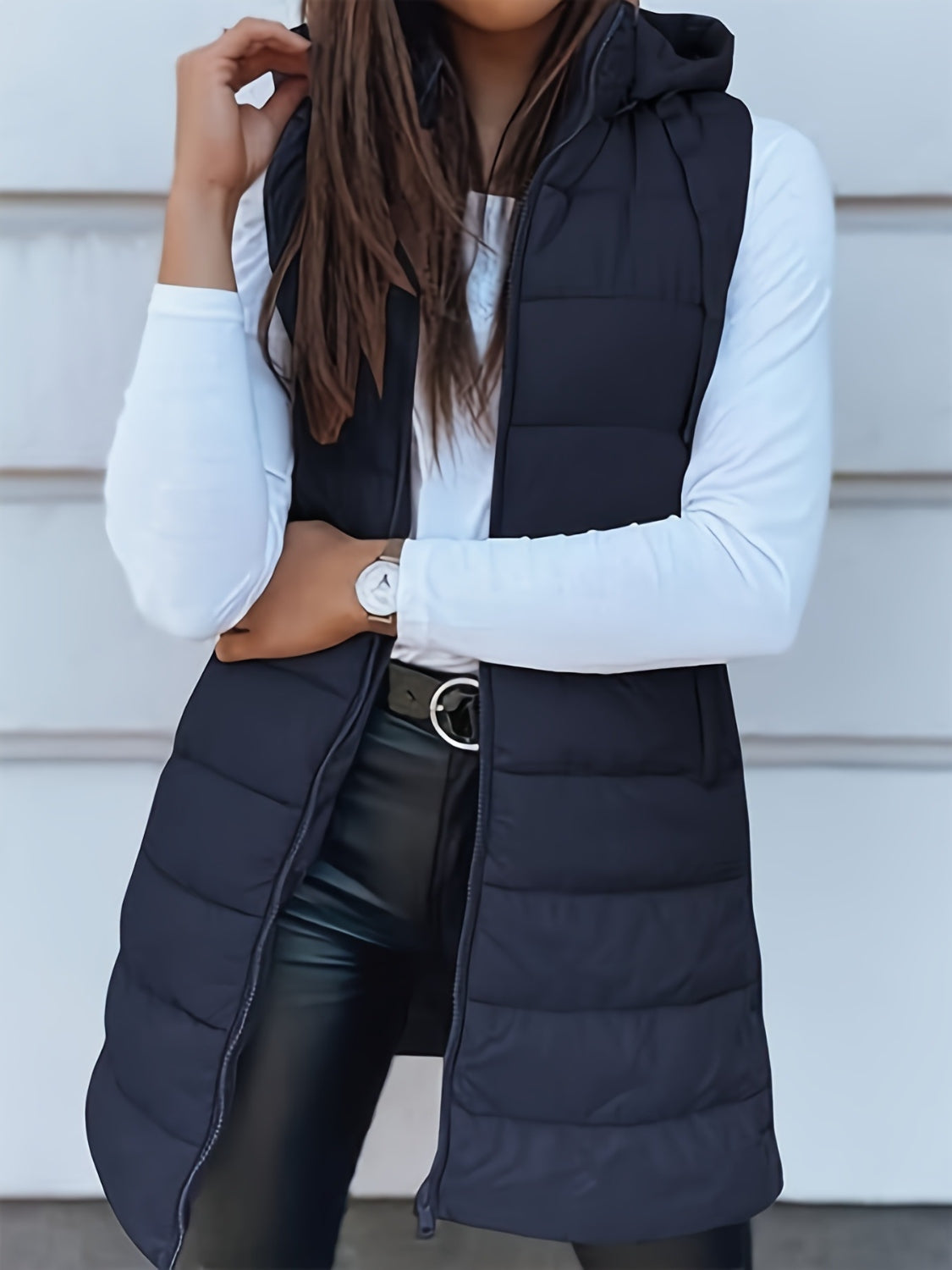 PREORDER - Cozy Essentials Zip Up Hooded Vest Coat (PLUS)