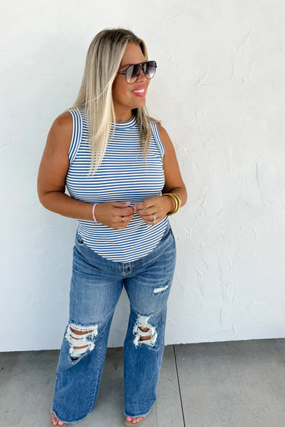 BIANCA BASIC STRIPE RIBBED TANK