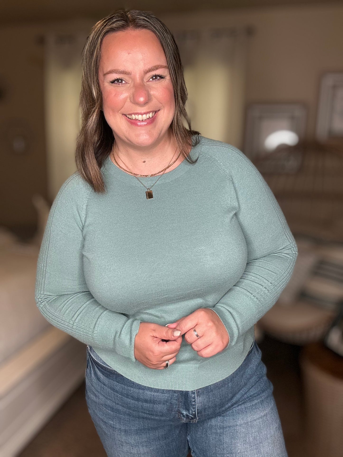 Michelle Mae Ella Long Sleeve Top - Sage