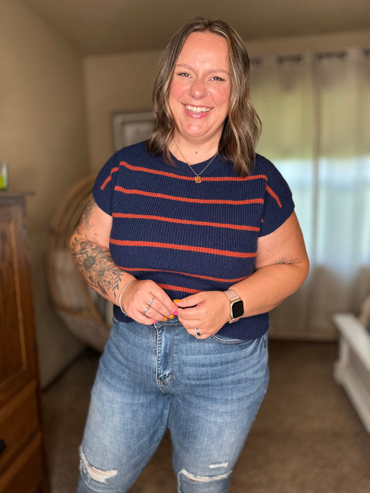 Michelle Mae Striped Sweater Top - Navy