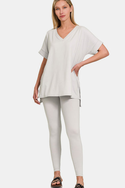 Nighty Night Short Sleeve T-Shirt and Leggings Lounge Set In Lt Cement