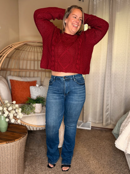 Michelle Mae Cable Knit Sweater - Cranberry