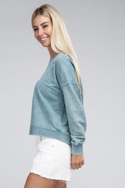 French Terry Acid Wash Boat Neck Pullover