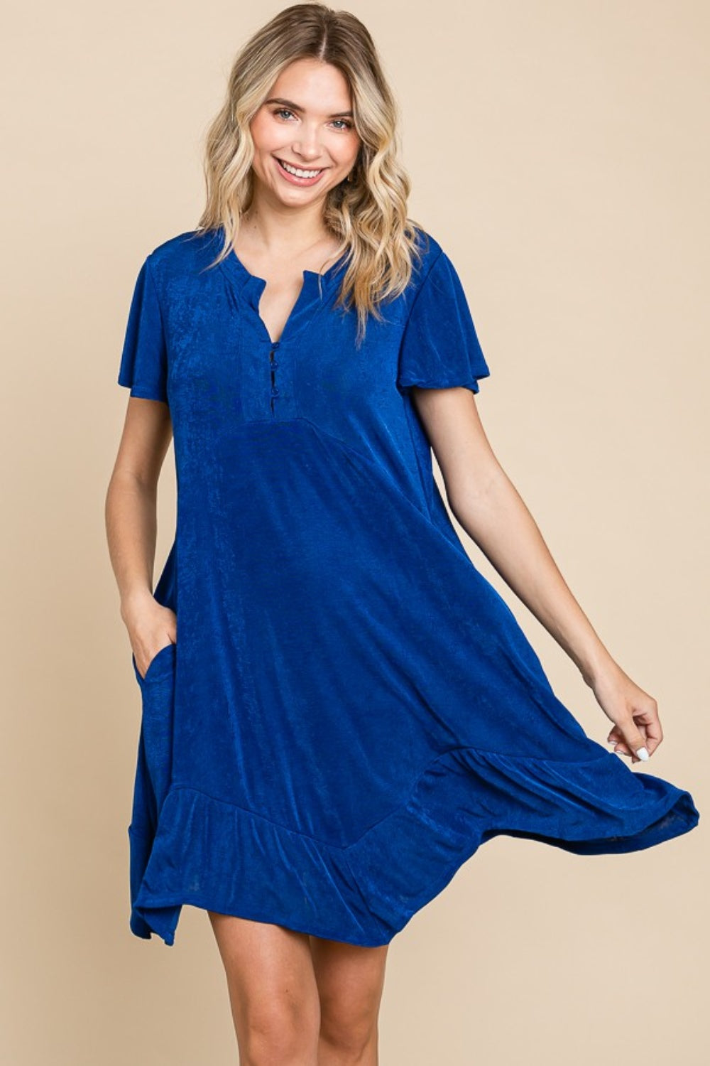 A Girl's Favorite Ruffled Asymmetric Hem Dress in Royal