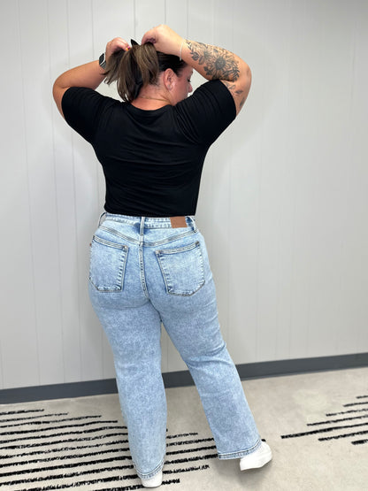 Debbie High Rise Stone Wash Straight Fit Jeans