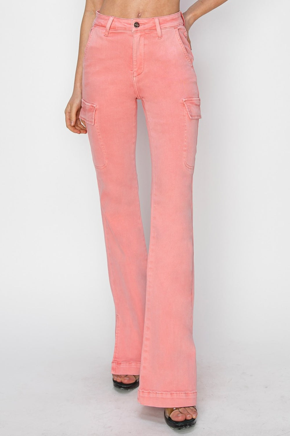 Sunshine On My Mind Side Slit Cargo Bootcut Jeans (FLAMINGO)