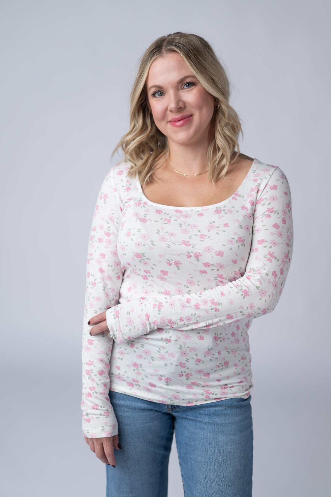 Michelle Mae Alyssa Long Sleeve Top - Pretty in Pink Floral