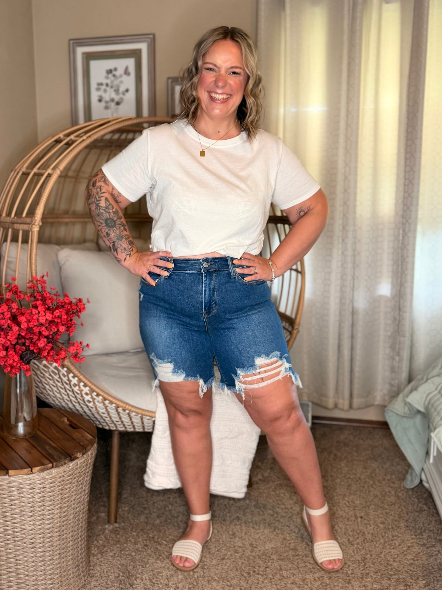 Kelsey Mid Rise Distressed Cutoff Shorts